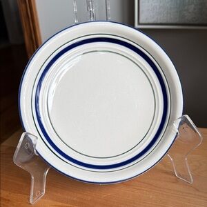 Vintage Tienshan Country Crock Stoneware ONE Salad Plate Blue Green Stripe 7.75”